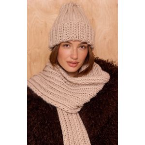 Femme Bonnet replié en maille tricot torsadée avoine - Taille One Size