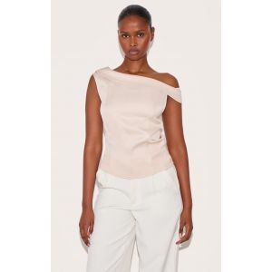 Femme Top &eacute;cru &agrave; col asym&eacute;trique repli&eacute; Ecru | Taille 34 - Taille 34