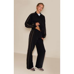 Femme Jogging noir &agrave; rayures tiss&eacute;es et boutons-pression sur les c&ocirc;t&eacute;s | Taille XL - Taille XL