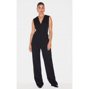 Femme Combinaison droite style veston tiss&eacute;e noire &agrave; d&eacute;tail asym&eacute;trique | Taille 32 - Taille 32