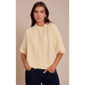 Femme Cardigan en maille tricot douce jaune citron &agrave; manches courtes | Taille XS - Taille XS