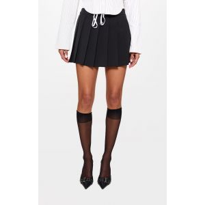 Mini-jupe plissée noire à double ceinture et cordons ajustables, Noir - Taille 32