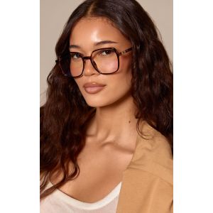 Femme Lunettes de repos carr&eacute;es oversizes en &eacute;cailles &agrave; verres anti-lumi&egrave;re bleue Ecaille - Taille One Size