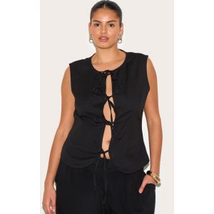Plus Gilet en effet lin noir noué devant, Noir - Taille 58