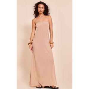 Robe bustier longue droite texturée sable, Sable - Taille 36