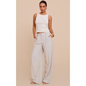 Femme Pantalon de tailleur droit en effet lin gris pierre clair | Taille 40 - Taille 40