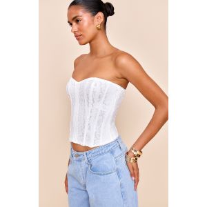 Top corset bustier en dentelle blanche à lisérés structurants, Blanc - Taille 44