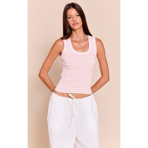 Femme D&eacute;bardeur en maille tricot c&ocirc;tel&eacute;e rose &agrave; rayures et col rond | Taille XS - Taille XS