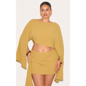 Top Flottant Tissé Stretch Moutarde Foncé À Encolure Dégagée Et Manches Longues, Moutarde - Taille 58