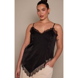 Femme Plus D&eacute;bardeur asym&eacute;trique noir &agrave; bretelles fines et d&eacute;tails en dentelle | Taille 44 - Taille 44