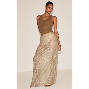 Jupe longue fluide en dentelle sauge, Sauge - Taille 36