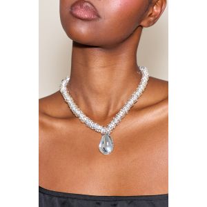 Femme Collier imposant argent&eacute; &agrave; strass et pendentif abstrait - Taille One Size