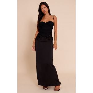 Femme Robe mi-longue noire en mousseline de soie &agrave; taille basse et d&eacute;tail fronc&eacute; | Taille 40 - Taille 40