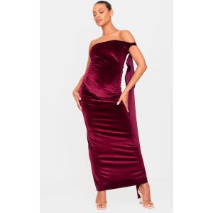 Maternité Robe de grossesse longue moulante en velours +bordeaux à épaule unique drapée, Bordeaux - Taille 38