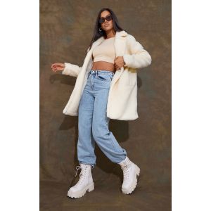 Femme Manteau mi-long en imitation mouton crème et épaules tombantes | Taille 38 - Taille 38