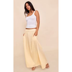 Jupe longue en coton d'étamine crème au beurre à taille élastique, Jaune Beurre - Taille 32