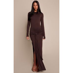 Femme Tall Robe longue douce chocolat &agrave; col bateau et partie nou&eacute;e | Taille 44 - Taille 44