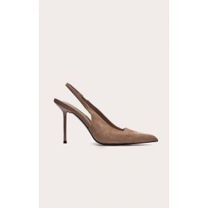 Escarpins pointus en suédine gris champignon à talon et bride derrière, Gris champignon - Taille 40