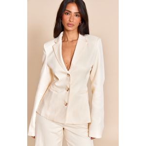 Femme Petite Blazer cr&egrave;me au beurre &agrave; trois boutons Jaune p&acirc;le | Taille 38 - Taille 38