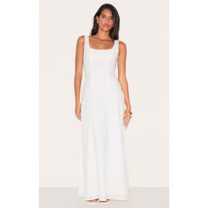Femme Robe longue brod&eacute;e blanche &agrave; d&eacute;tail corset | Taille 34 - Taille 34