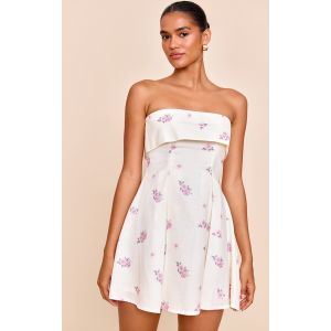 Femme Robe droite bandeau en effet lin m&eacute;lang&eacute; rose fleuri | Taille 44 - Taille 44