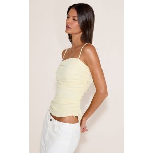 Femme Top tiss&eacute; jaune beurre fronc&eacute; devant &agrave; bretelles fines | Taille 34 - Taille 34