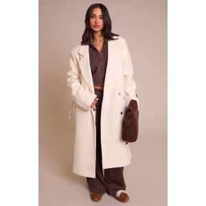 Femme Petite Manteau long en effet laine cr&egrave;me &agrave; ceinture | Taille 34 - Taille 34