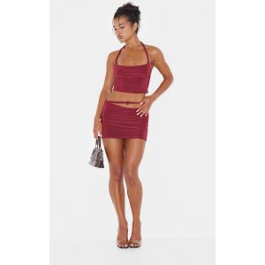 Micro jupe moulante rouge cerise froncée à l'avant, Bordeaux - Taille 40