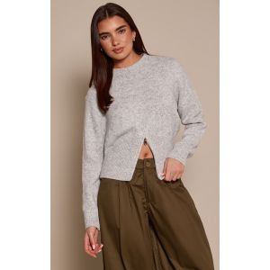 Femme Pull en maille tricot gris clair &agrave; taille cintr&eacute;e et ourlet zipp&eacute; | Taille XS - Taille XS