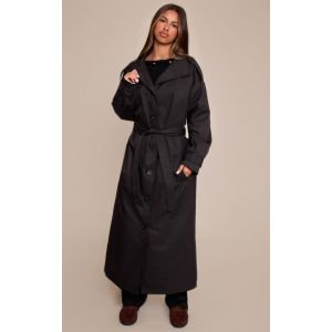 Femme Petite Trench noir &agrave; col entonnoir | Taille Large - Taille L