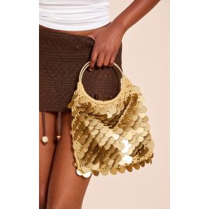 Sac à main en raphia doré à sequins mats, Doré - Taille One Size