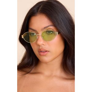 Lunettes de soleil rondes dorées à monture en métal et verres verts, Doré - Taille One Size