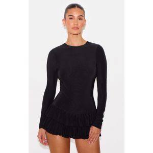 Femme Combishort jupe-short style tutu moulant doubl&eacute; noir &agrave; manches longues | Taille 34 - Taille 34