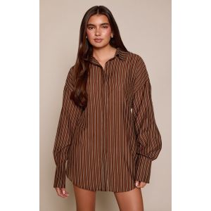 Femme Robe chemise marron nou&eacute;e dans le dos &agrave; rayures | Taille 42 - Taille 42