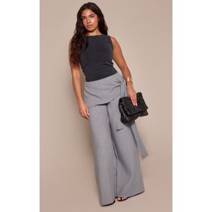 Femme Shape Pantalon de tailleur large gris &agrave; taille haute et taille nou&eacute;e | Taille 48 - Taille 48