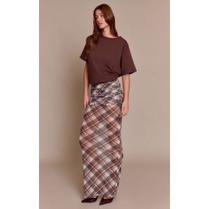 Femme Jupe longue en mesh marron à carreaux et partie superposée | Taille 42 - Taille 42