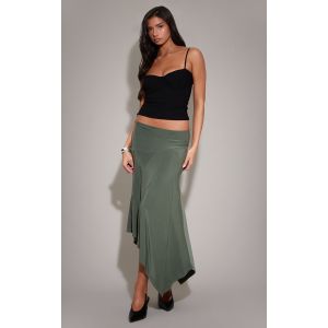 Femme Jupe moulante asymétrique kaki à liséré sur la taille | Taille 38 - Taille 38