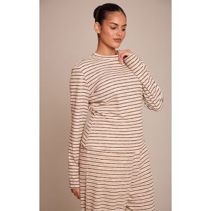 Femme Plus Top ajust&eacute; doux c&ocirc;tel&eacute; marron clair &agrave; manches longues et rayures | Taille 44 - Taille 44