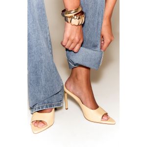 Mules pointues en PU jaune beurre à bout découpé, Jaune Beurre - Taille 39