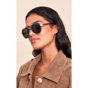 Lunettes de soleil style aviateur en écailles à verres verts, Ecaille - Taille One Size