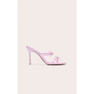 Mules rondes satinées rose tendre à talon aiguille haut et noeuds sur les brides, Rose Tendre - Taille 40