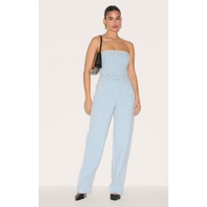 Combinaison bustier en jean bleu clair délavé, Bleu Clair Délavé - Taille 34