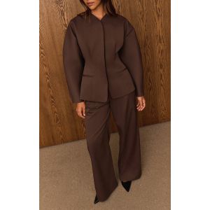 Femme Pantalon de tailleur large tiss&eacute; deluxe marron fonc&eacute; &agrave; plissures | Taille 42 - Taille 42