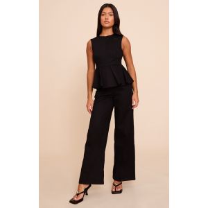 Femme Combinaison large en coton noir à détail péplum | Taille 34 - Taille 34