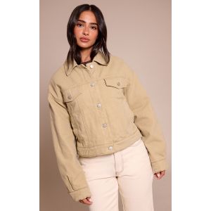 Femme Petite Veste en jean matelass&eacute; vert d&eacute;lav&eacute; &agrave; dos nou&eacute; | Taille Large - Taille L