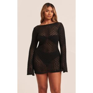 Femme Shape Mini robe en maille style crochet noire | Taille XS - Taille XS