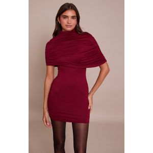 Femme Robe moulante doublée bordeaux à partie superposée asymétrique et contours | Taille 34 - Taille 34