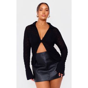 Plus Chemise en mesh noir à boutons, Noir - Taille 58