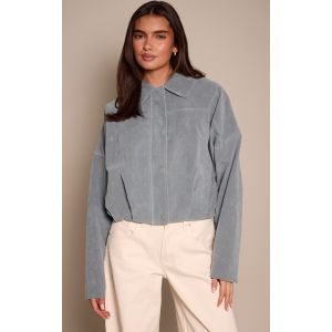 Femme Veste bomber en su&eacute;dine bleu cendr&eacute; &agrave; boutons cach&eacute;s | Taille 34 - Taille 34