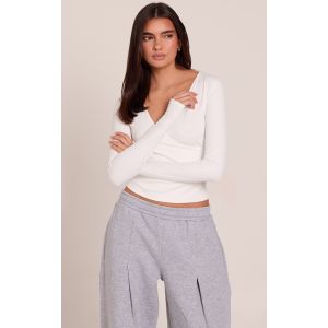 Femme Top de sport cache-coeur long en Sculpt blanc &agrave; &eacute;tiquette PLT | Taille XS - Taille XS
